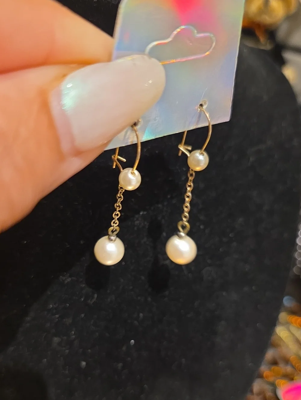 Vintage Gold Pearl Drop Chain Earrings